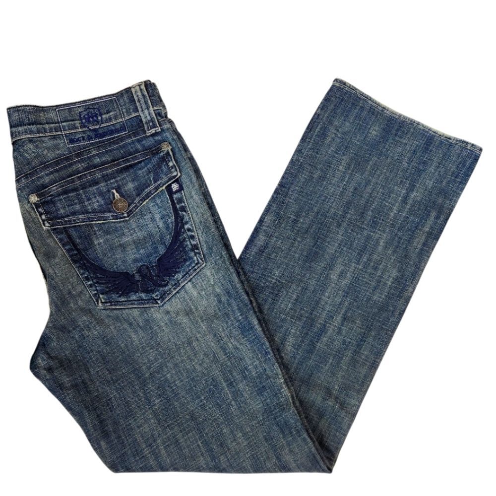Rock & Republic Y2K Mens Embroidered Full Button Fly Straight Leg Jeans 36x32